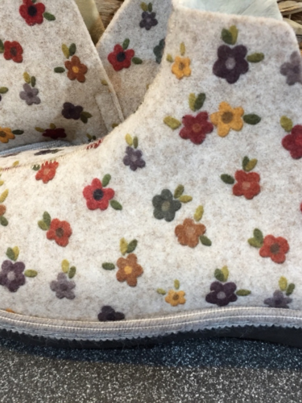 Unity in Diversity Cream Wool Slipper Bootie with Multicolor Floral Print - Picture 5 of 11